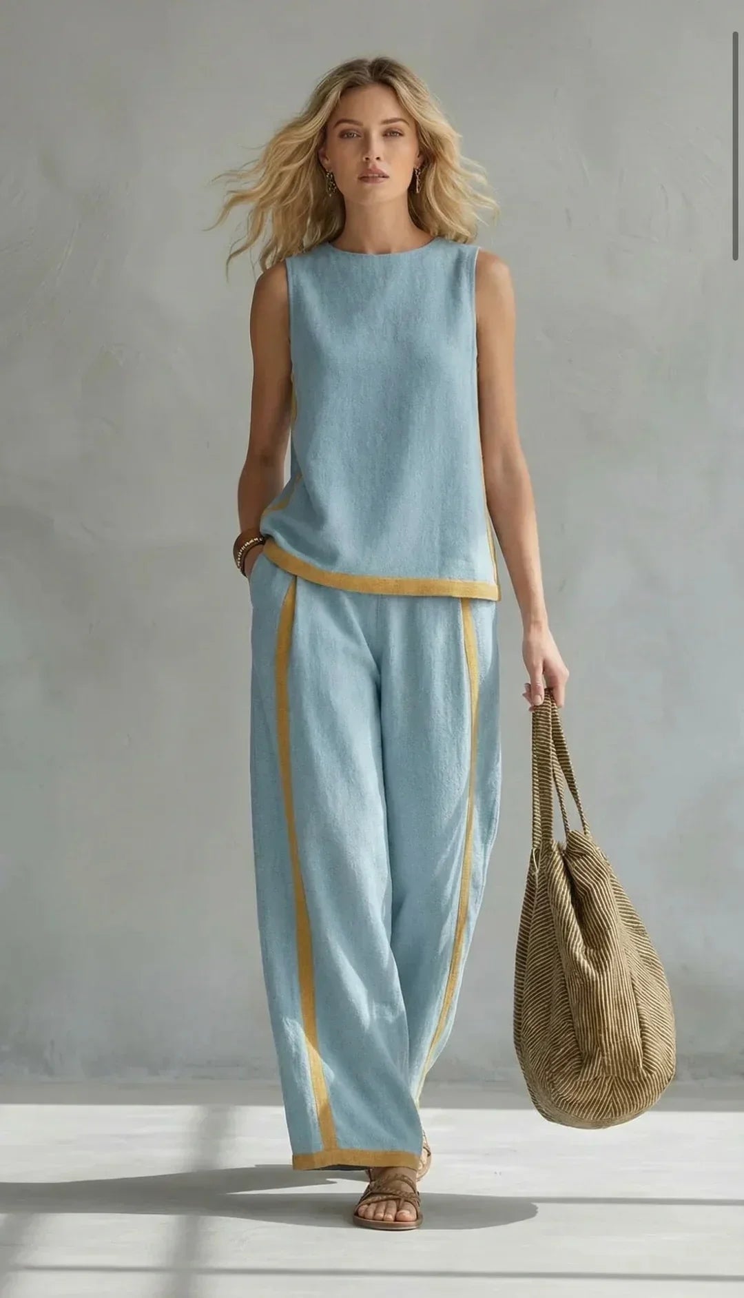 Ursula – Conjunto de chaleco y pantalón chic-descontracté con acabados bicolores