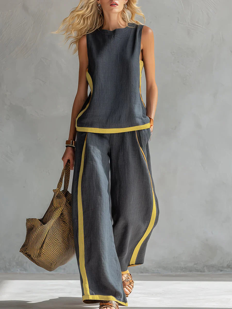 Ursula – Conjunto de chaleco y pantalón chic-descontracté con acabados bicolores