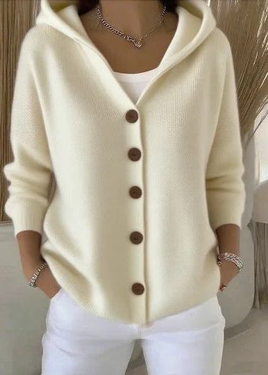 Josephine | Kvinnors Elegant Hooded Knäppt Cardigan