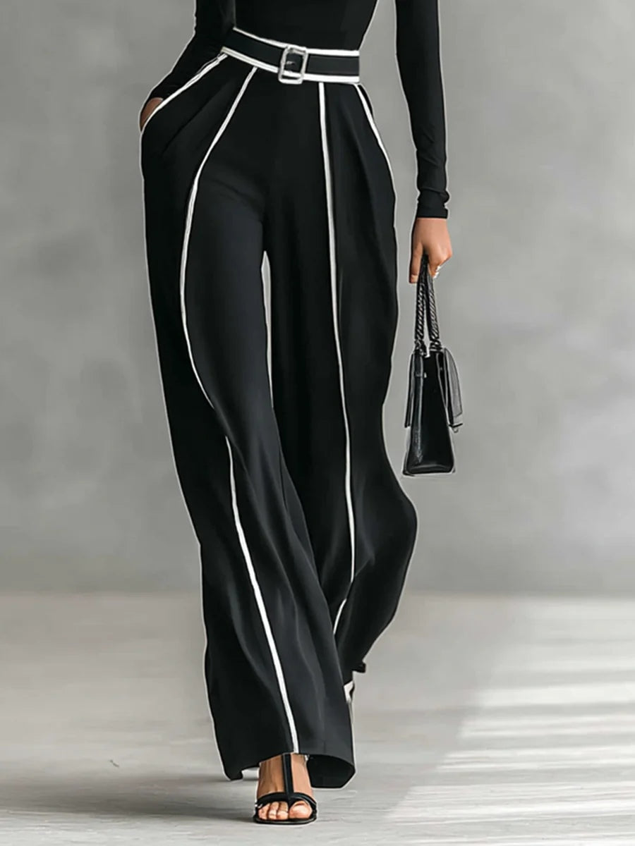 Emma | Elegant two-piece set with a high collar and wide-leg pants