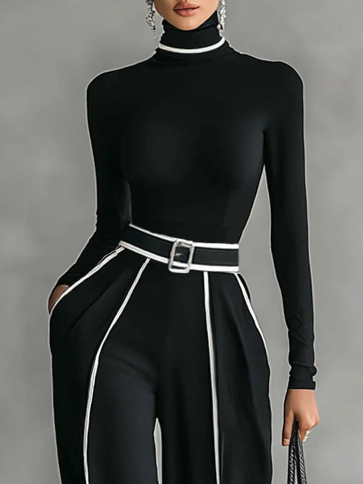 Emma | Elegant two-piece set with high collar and wide-leg pants