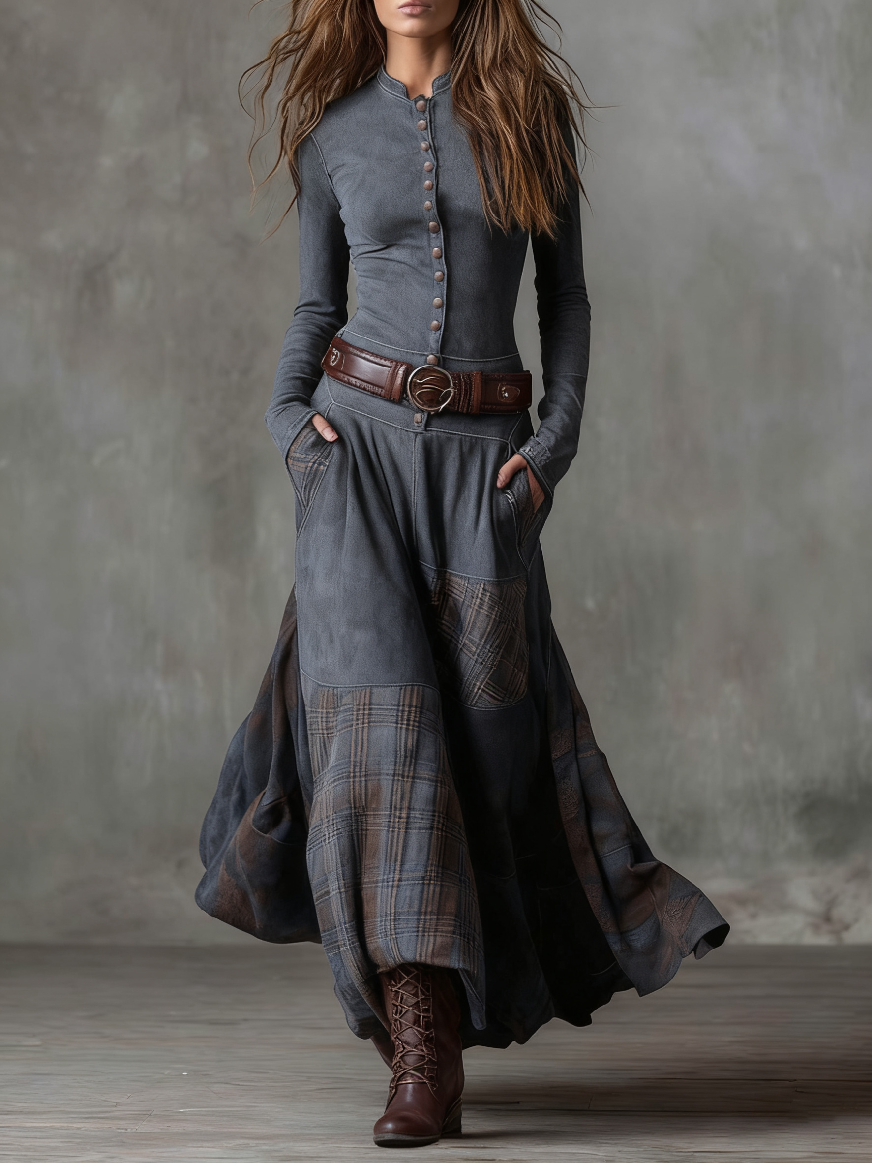 Elisa | Maxi Suede Dress with Belt