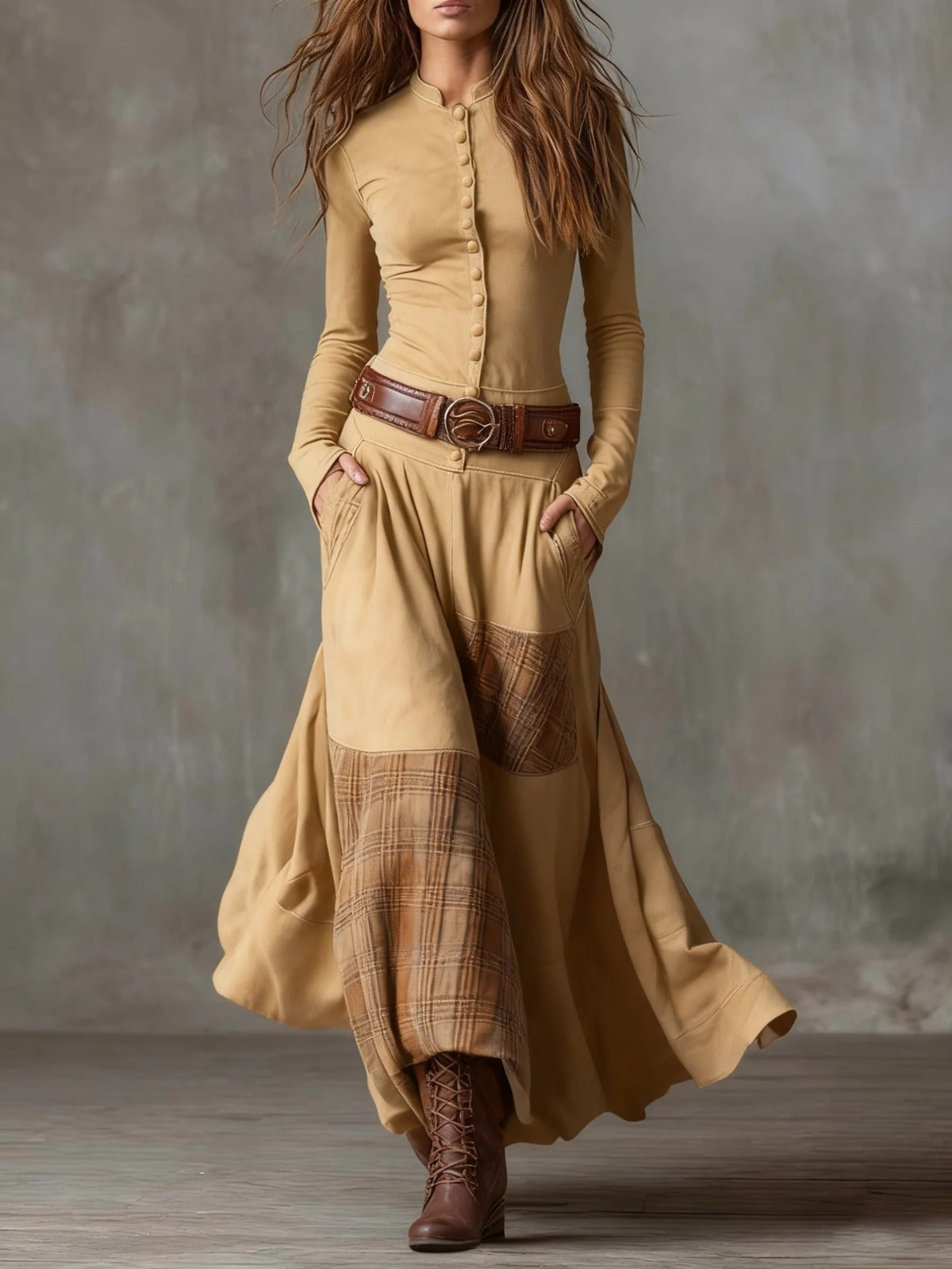 Elisa | Maxi Suede Dress with Belt