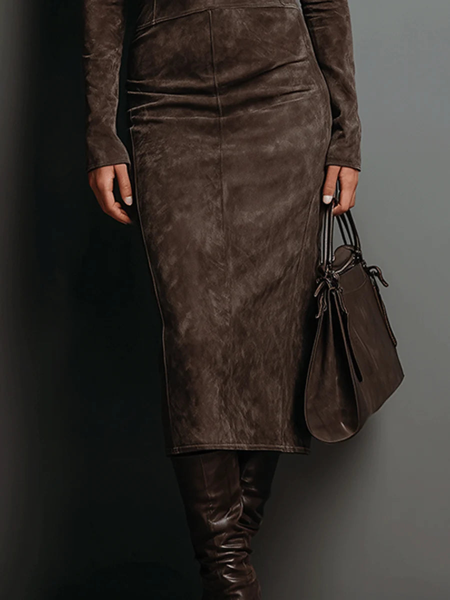 Lorena | Long Brown Midi Dress