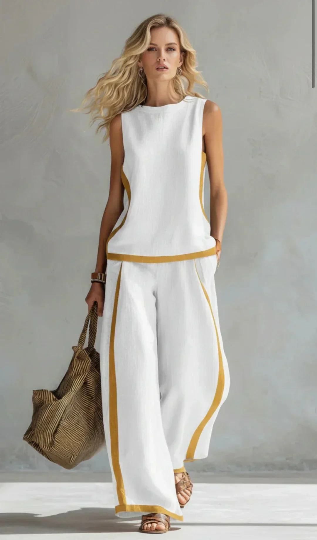 Ursula – Conjunto de chaleco y pantalón chic-descontracté con acabados bicolores