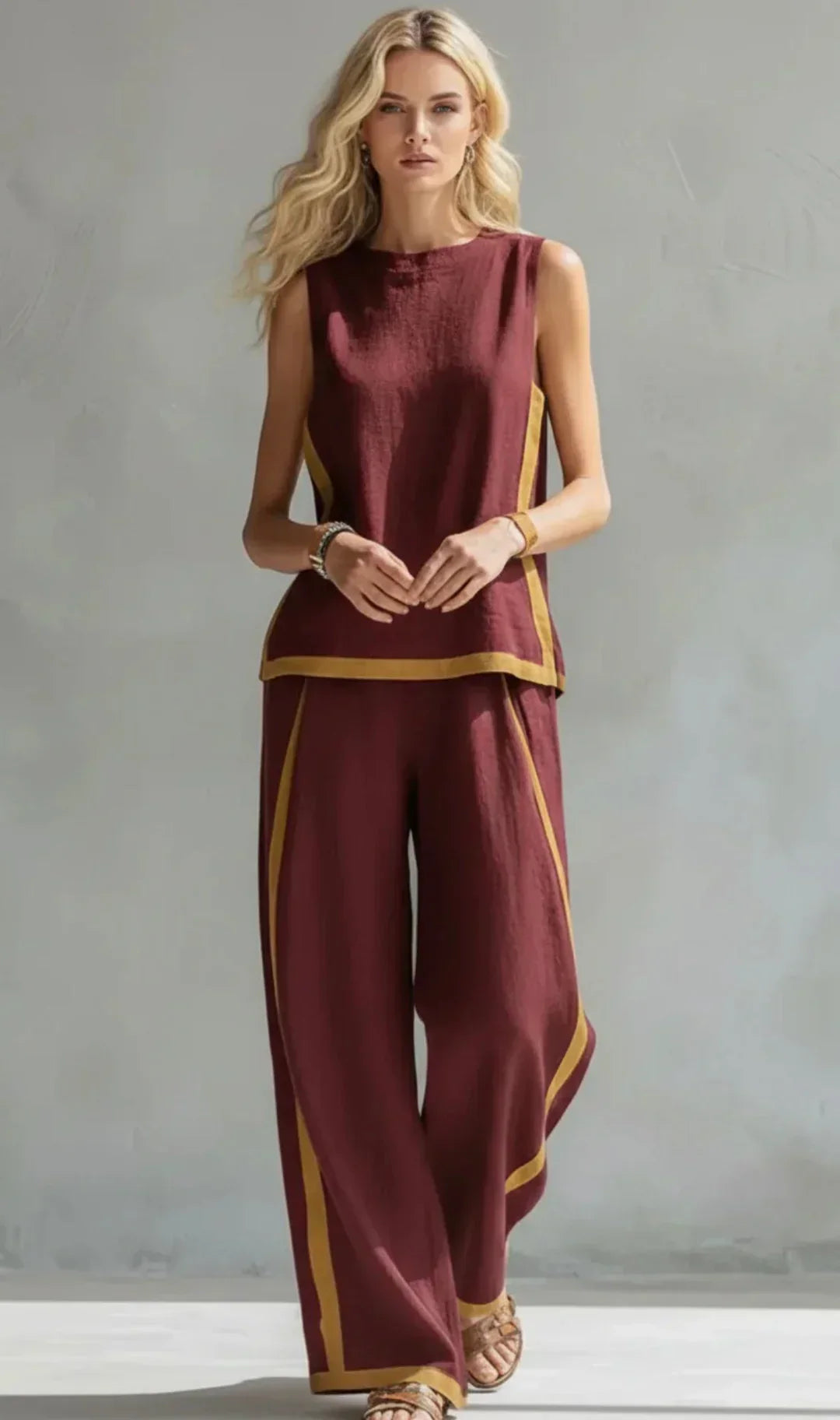 Ursula – Conjunto de chaleco y pantalón chic-descontracté con acabados bicolores