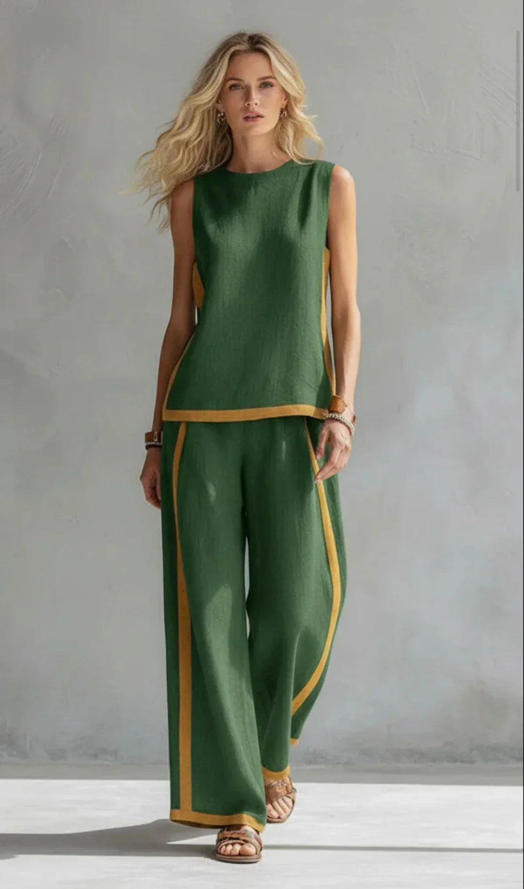 Ursula – Conjunto de chaleco y pantalón chic-descontracté con acabados bicolores