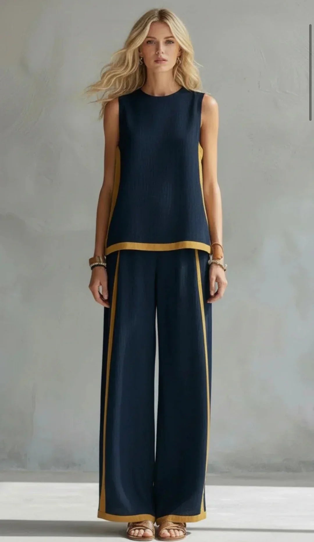 Ursula – Conjunto de chaleco y pantalón chic-descontracté con acabados bicolores
