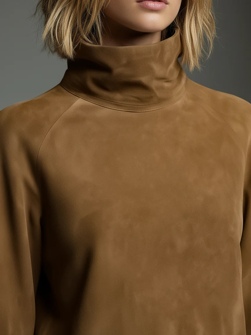 Buy | Loose-Fit Suede Mini Dress with High Neck