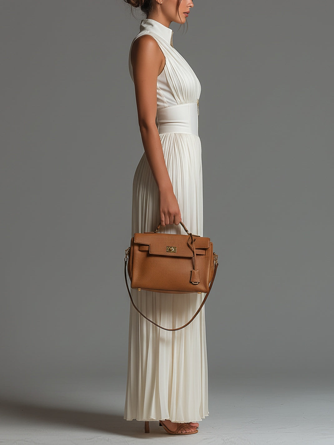 Mono de chiffon sin mangas con cremallera y pliegues en V blanco