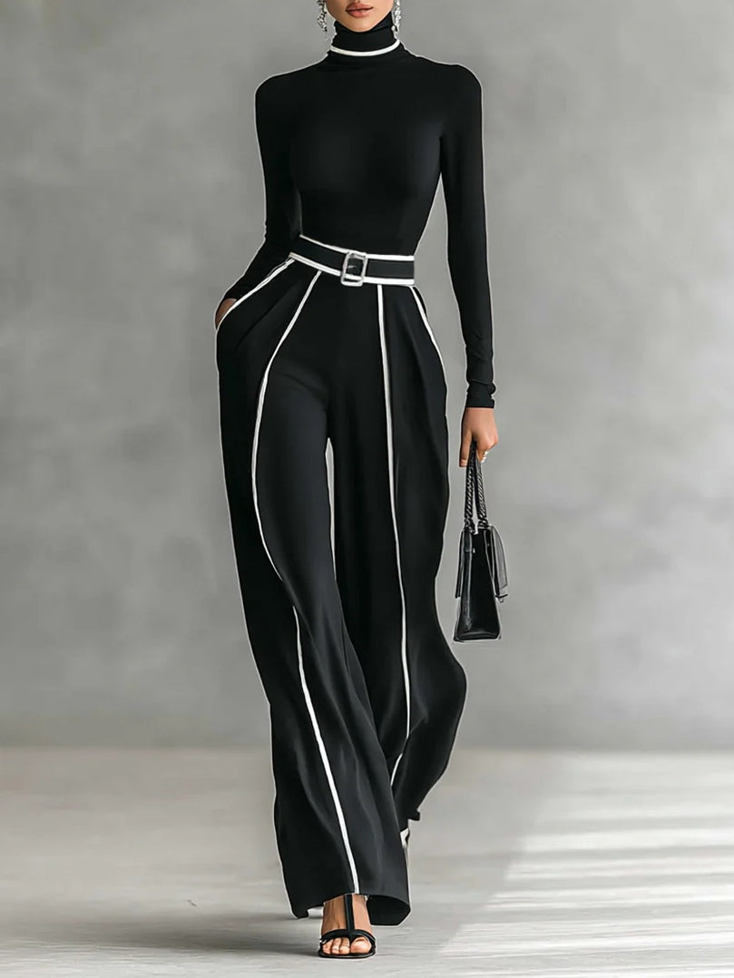 Emma | Elegant two-piece set with a high collar and wide-leg pants