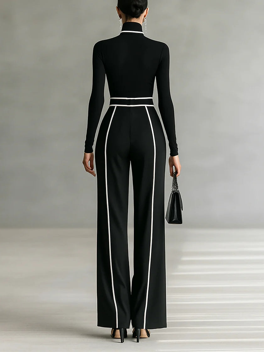 Emma | Elegant two-piece set with a high collar and wide-leg pants