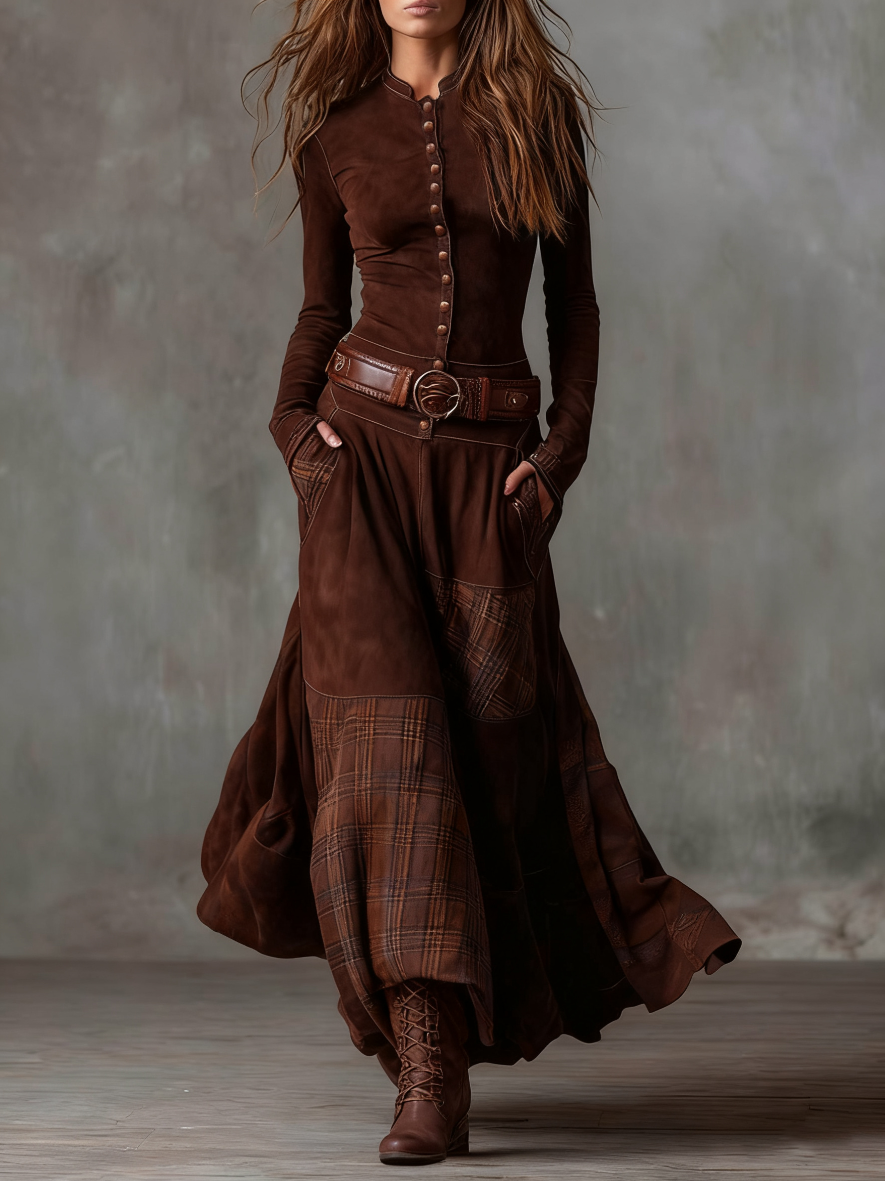 Elisa | Maxi Suede Dress with Belt