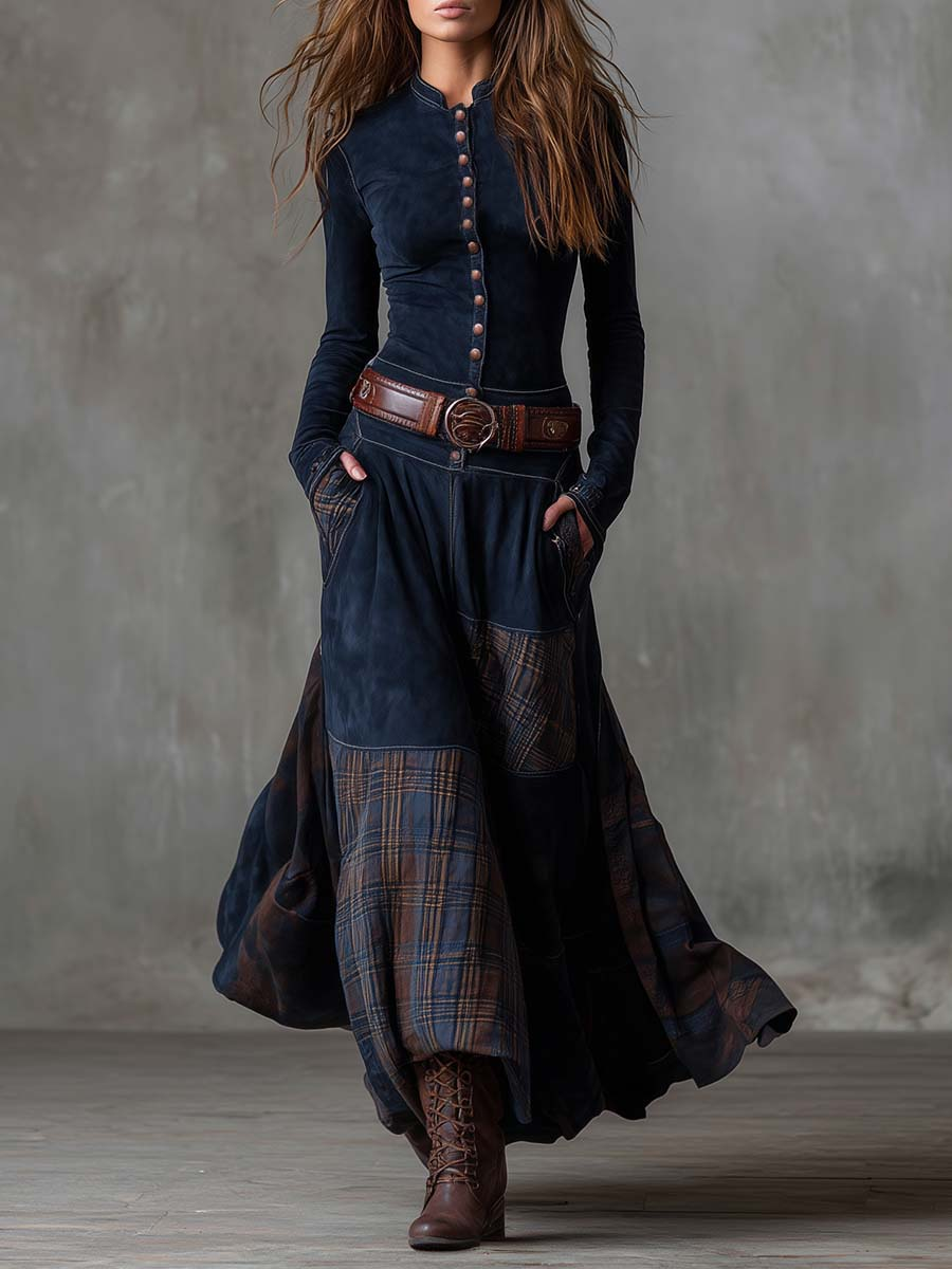 Elisa | Maxi Suede Dress with Belt